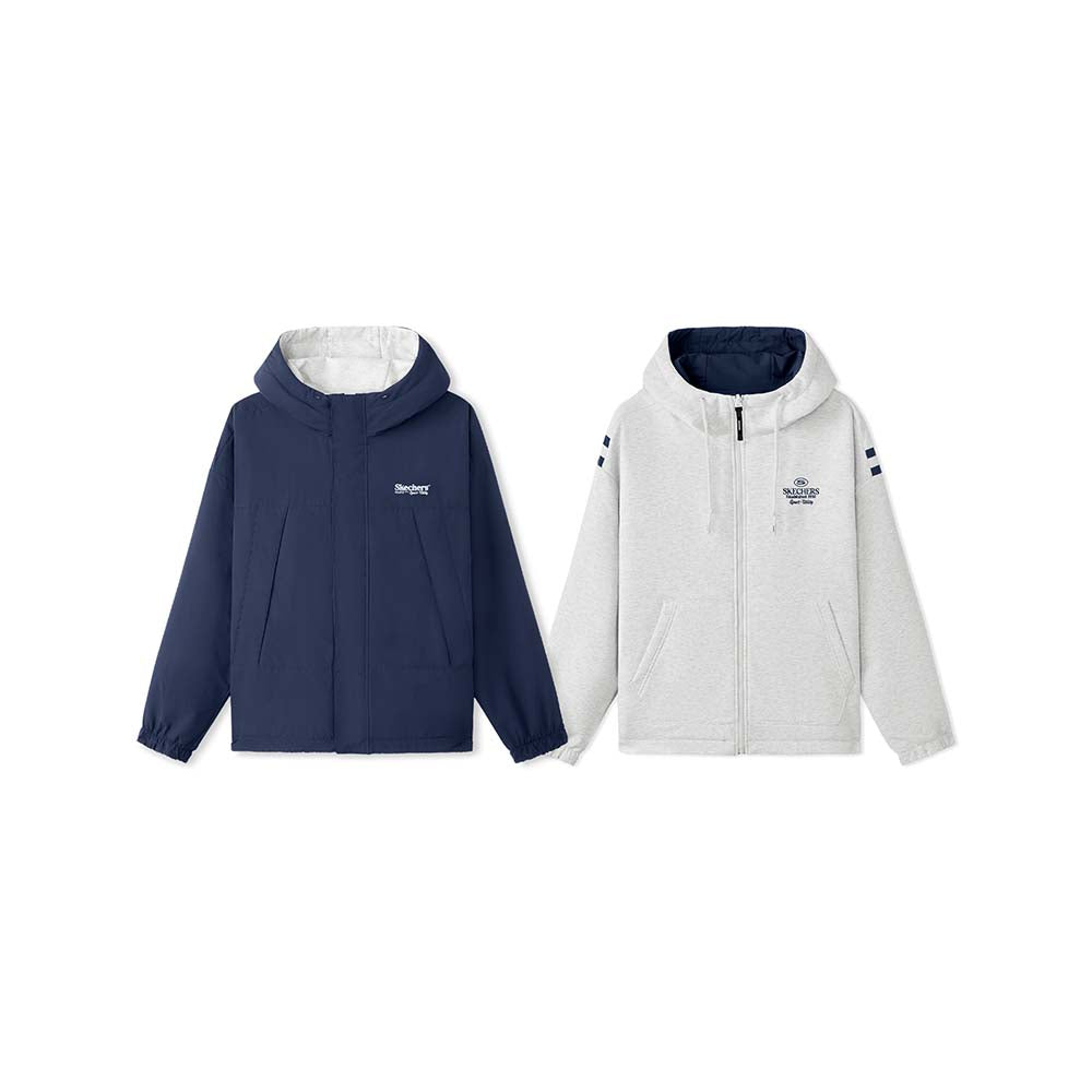 Skechers men's Sport-Utility Reversible Quilted Jacket in Light White/Gray for lifestyle wear