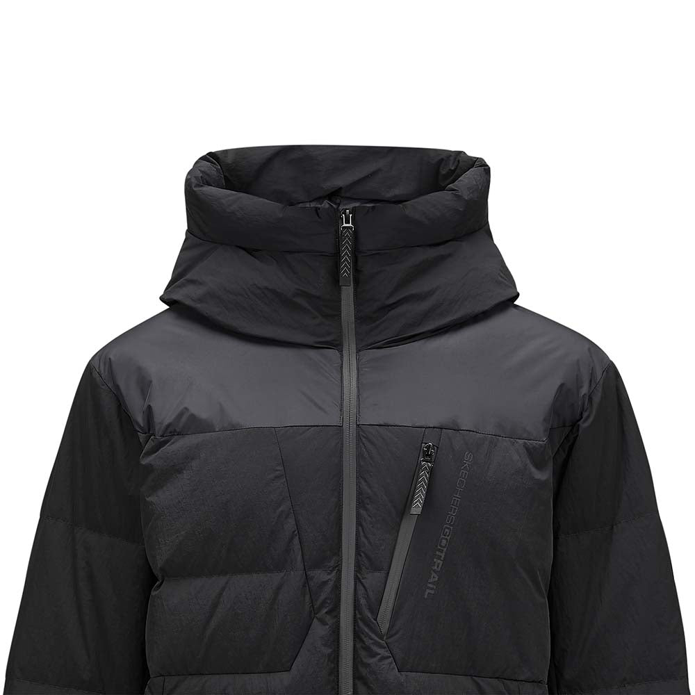 Skechers unisex Go Trail Woven Down Jacket in Black Beauty for outdoor performance wear