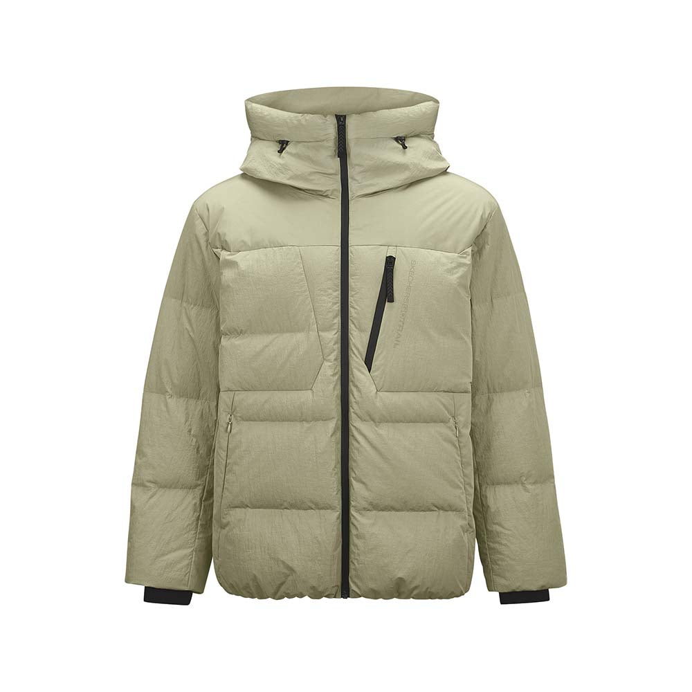Skechers unisex Go Trail Woven Down Jacket in Sage Beige for outdoor performance wear
