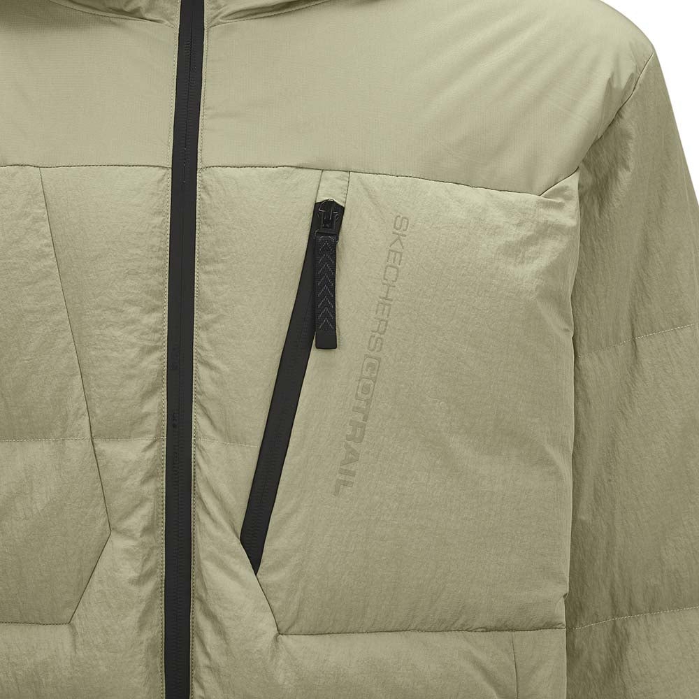 Skechers unisex Go Trail Woven Down Jacket in Sage Beige for outdoor performance wear