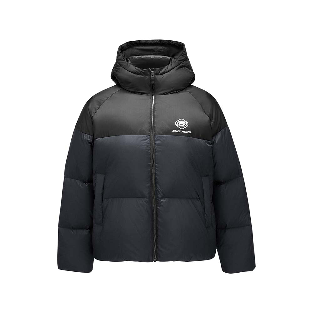 Skechers women's Sport-Utility Woven Down Jacket in Black Beauty for lifestyle wear