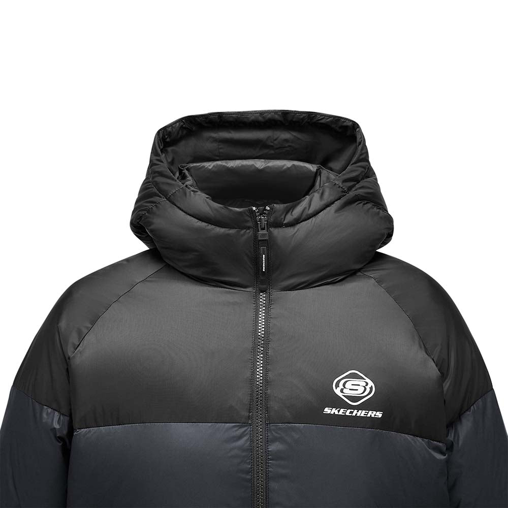 Skechers women's Sport-Utility Woven Down Jacket in Black Beauty for lifestyle wear