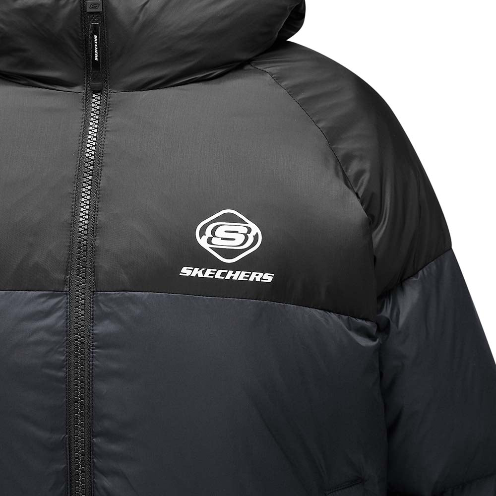 Skechers women's Sport-Utility Woven Down Jacket in Black Beauty for lifestyle wear
