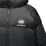 Skechers women's Sport-Utility Woven Down Jacket in Black Beauty for lifestyle wear