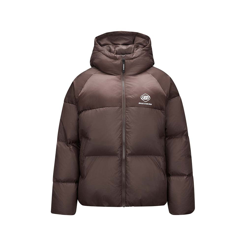 Skechers women's Sport-Utility Woven Down Jacket in Caramel Brown for lifestyle wear