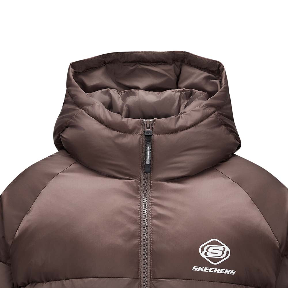 Skechers women's Sport-Utility Woven Down Jacket in Caramel Brown for lifestyle wear