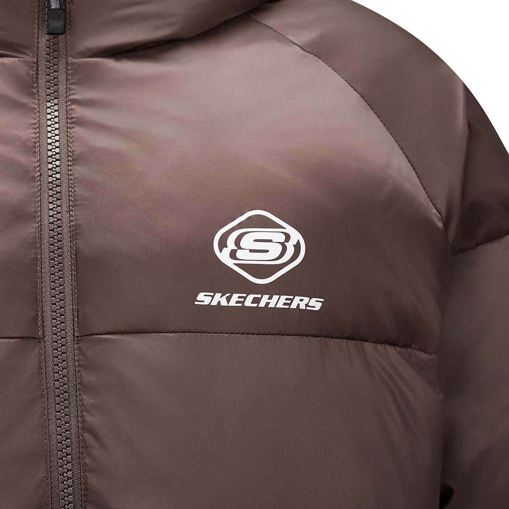Skechers women's Sport-Utility Woven Down Jacket in Caramel Brown for lifestyle wear