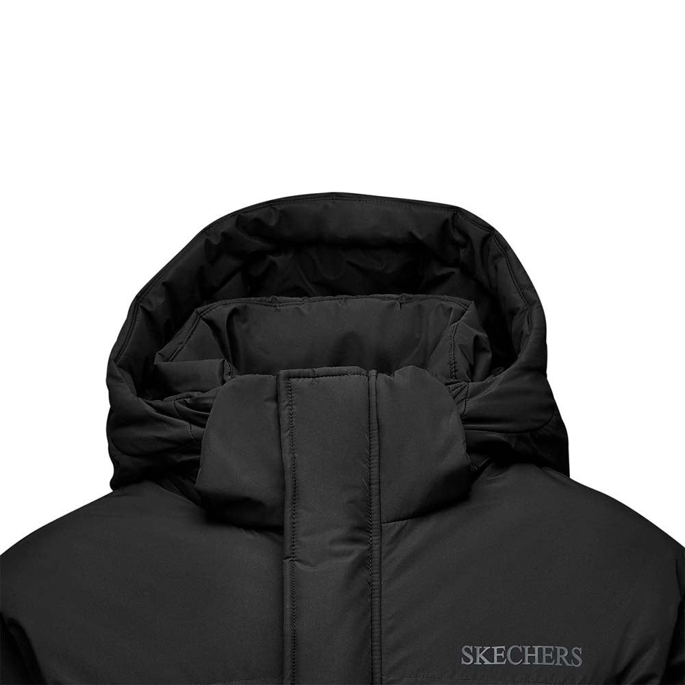 Skechers men's Sport-Utility Woven Down Coat in Black Beauty for lifestyle wear