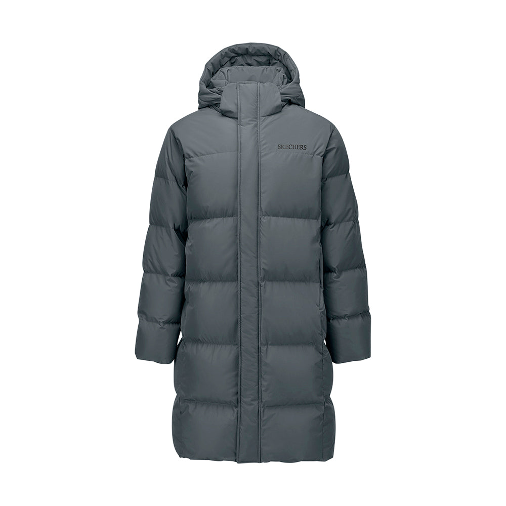 Skechers men's Sport-Utility Woven Down Coat in Gray Pinstripe for lifestyle wear