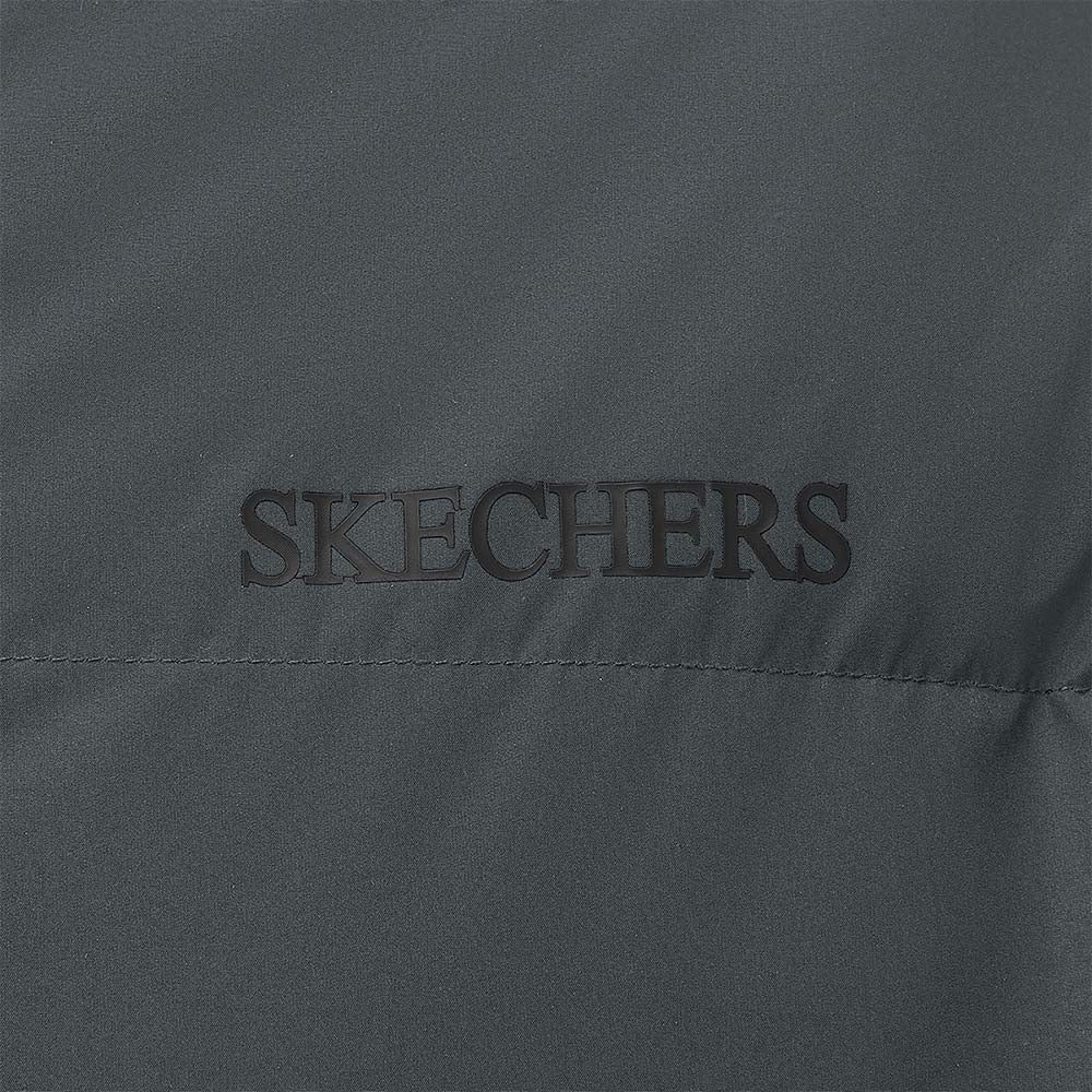 Skechers men's Sport-Utility Woven Down Coat in Gray Pinstripe for lifestyle wear
