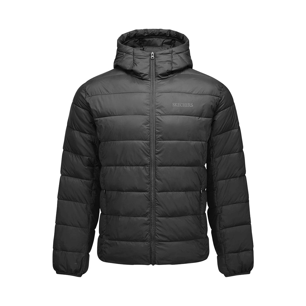 Skechers unisex Sport-Utility Woven Quilted Hooded Jacket in Black Beauty for outdoor performance wear