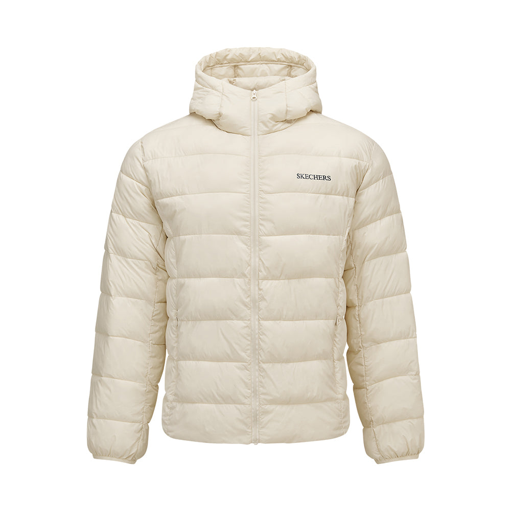 Skechers unisex Sport-Utility Woven Quilted Hooded Jacket in Whitecap Gray for outdoor performance wear