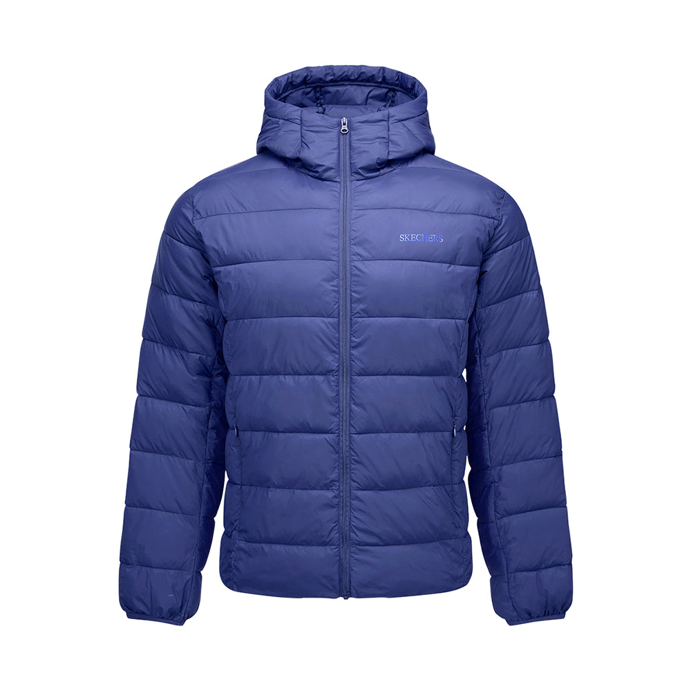 Skechers unisex Sport-Utility Woven Quilted Hooded Jacket in Peacoat for outdoor performance wear