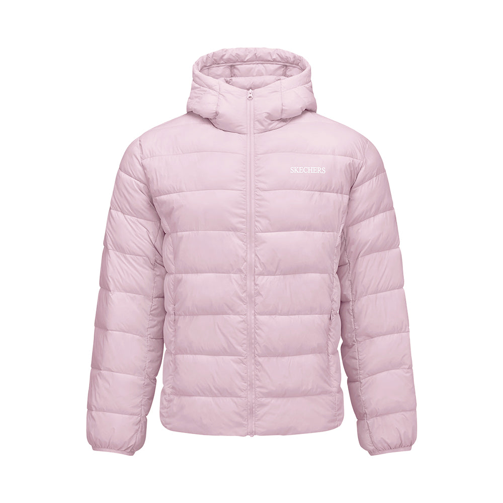 Skechers unisex Sport-Utility Woven Quilted Hooded Jacket in Mauve Shadows for outdoor performance wear