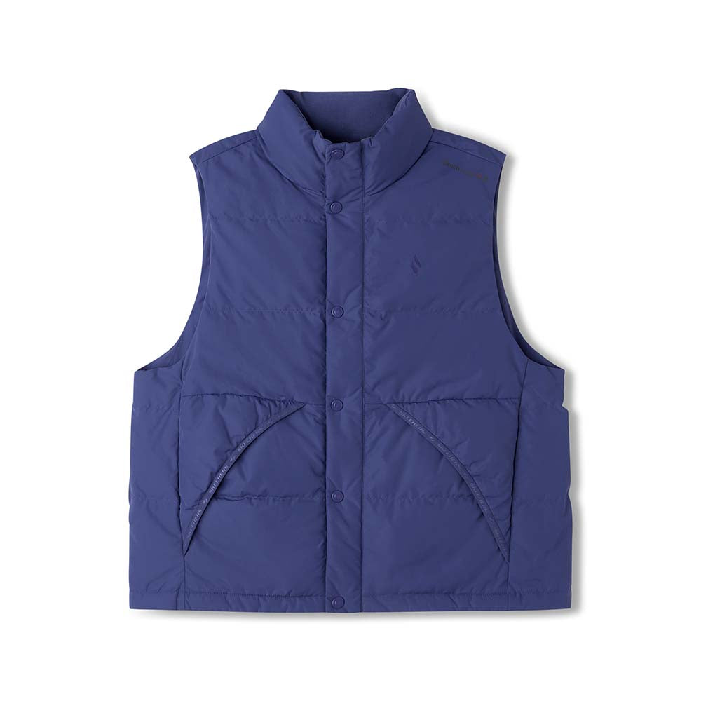 Skechers women's Timeless Woven Down Vest in Skipper Blue for lifestyle wear