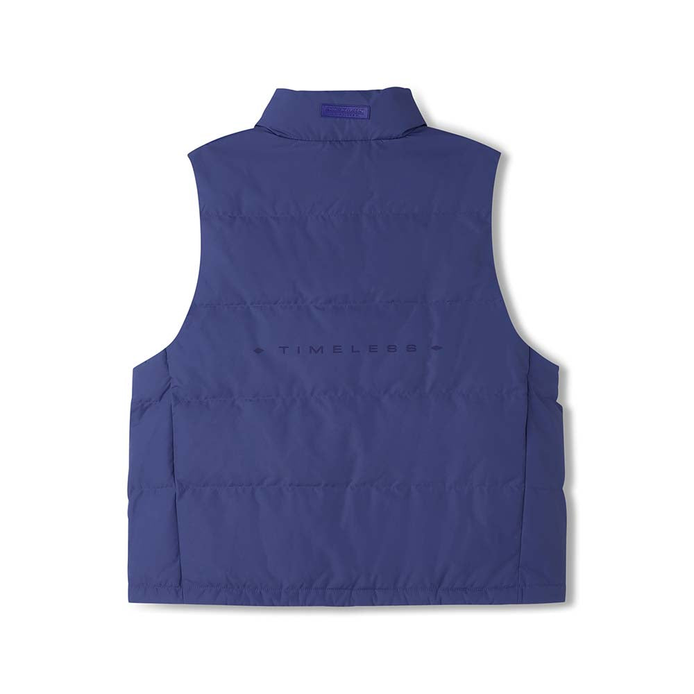Skechers women's Timeless Woven Down Vest in Skipper Blue for lifestyle wear