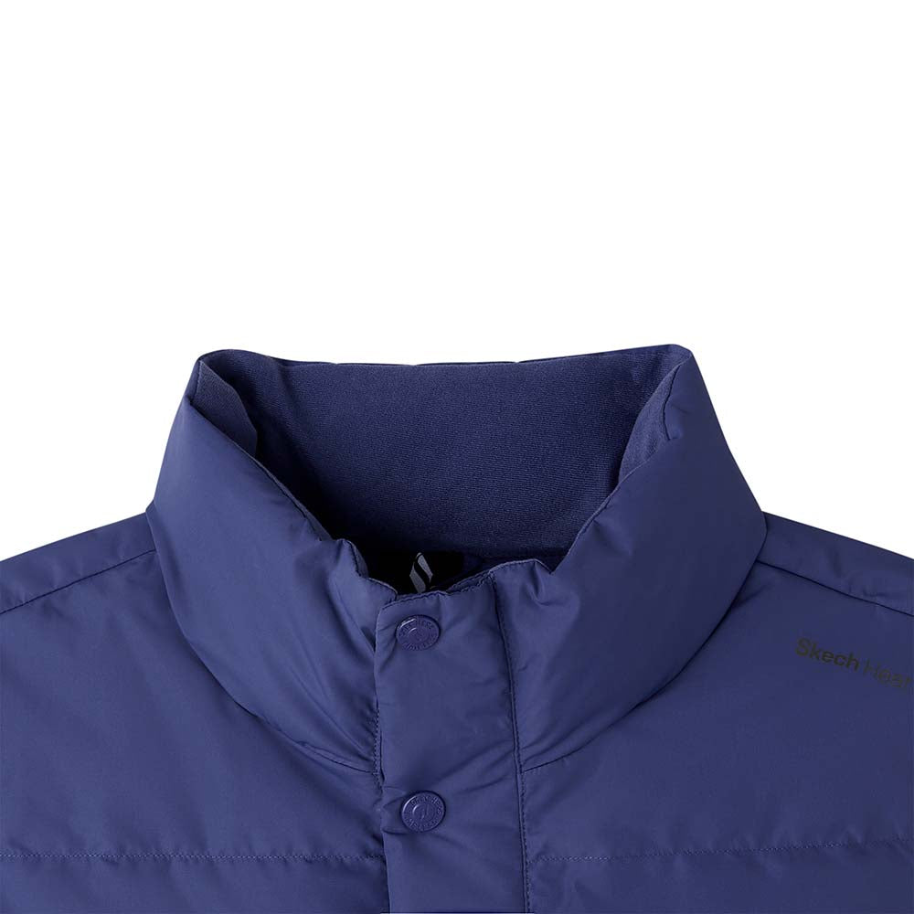 Skechers women's Timeless Woven Down Vest in Skipper Blue for lifestyle wear