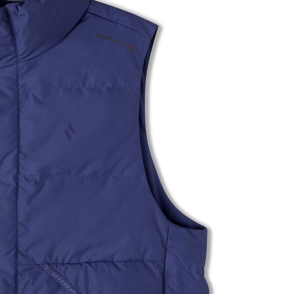 Skechers women's Timeless Woven Down Vest in Skipper Blue for lifestyle wear