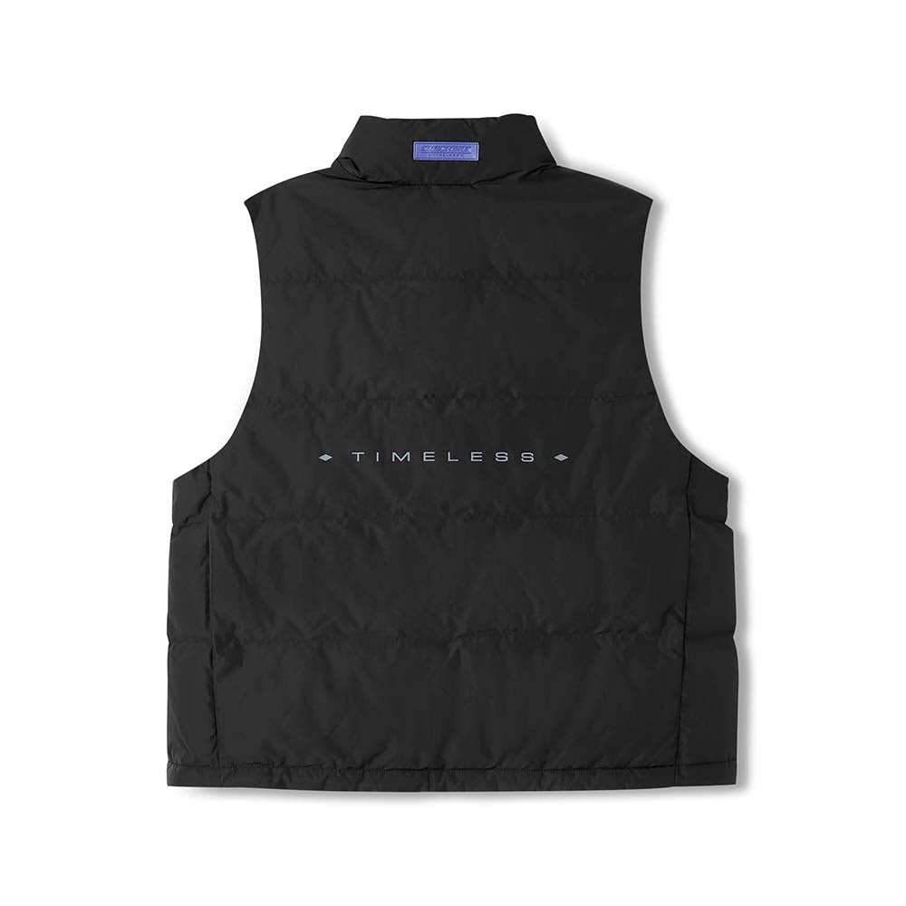 Skechers women's Timeless Woven Down Vest in Moonless Night for lifestyle wear
