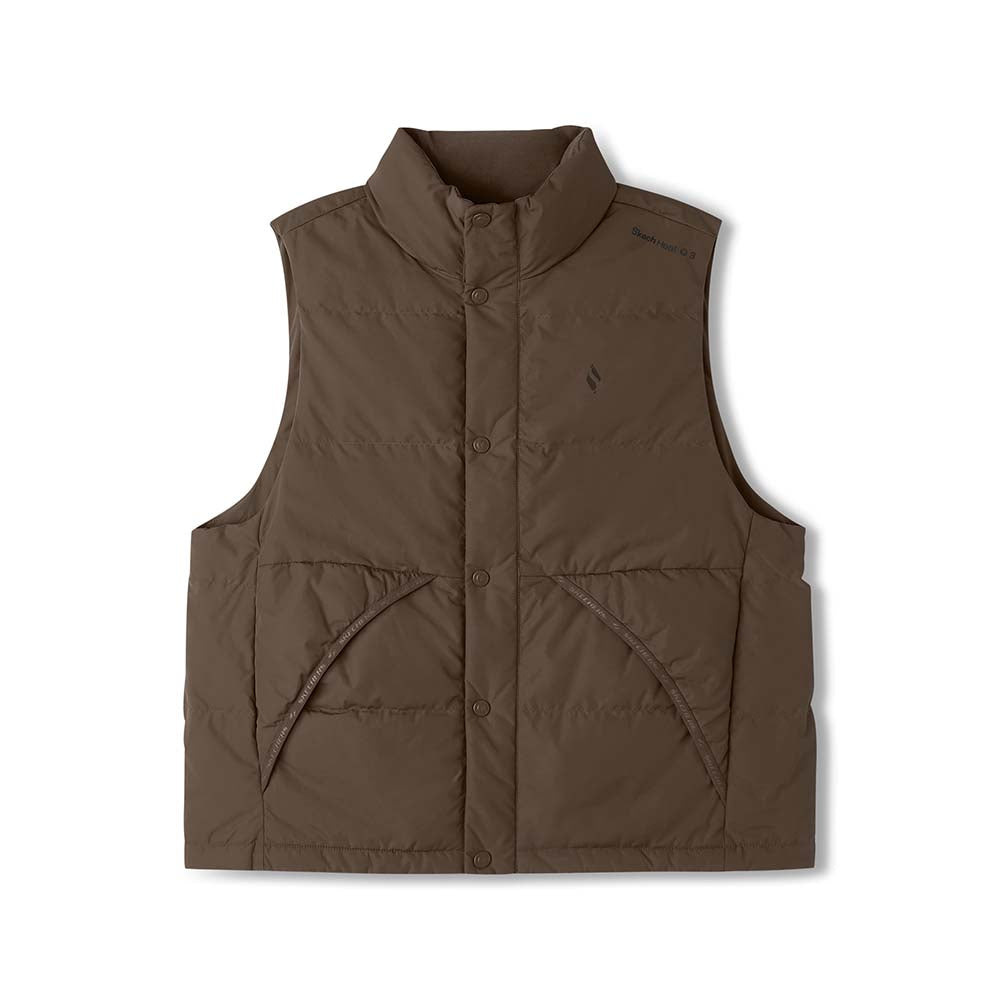 Skechers women's Timeless Woven Down Vest in Pinecone Brown for lifestyle wear