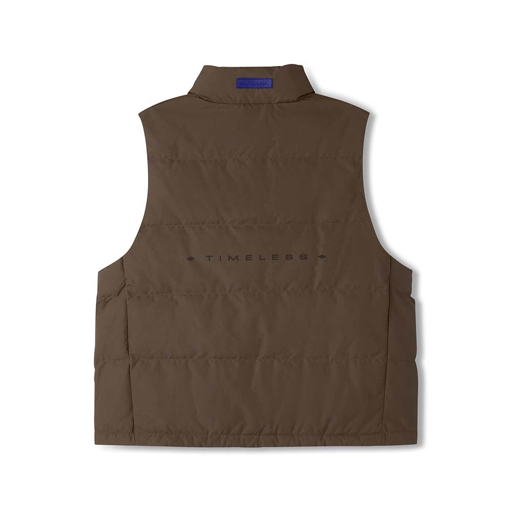Skechers women's Timeless Woven Down Vest in Pinecone Brown for lifestyle wear