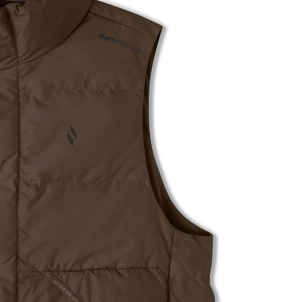 Skechers women's Timeless Woven Down Vest in Pinecone Brown for lifestyle wear