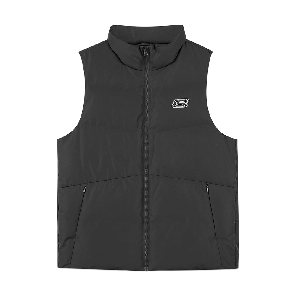 Skechers men's Colorful S Collection Woven Down Vest in Black Beauty for outdoor performance wear