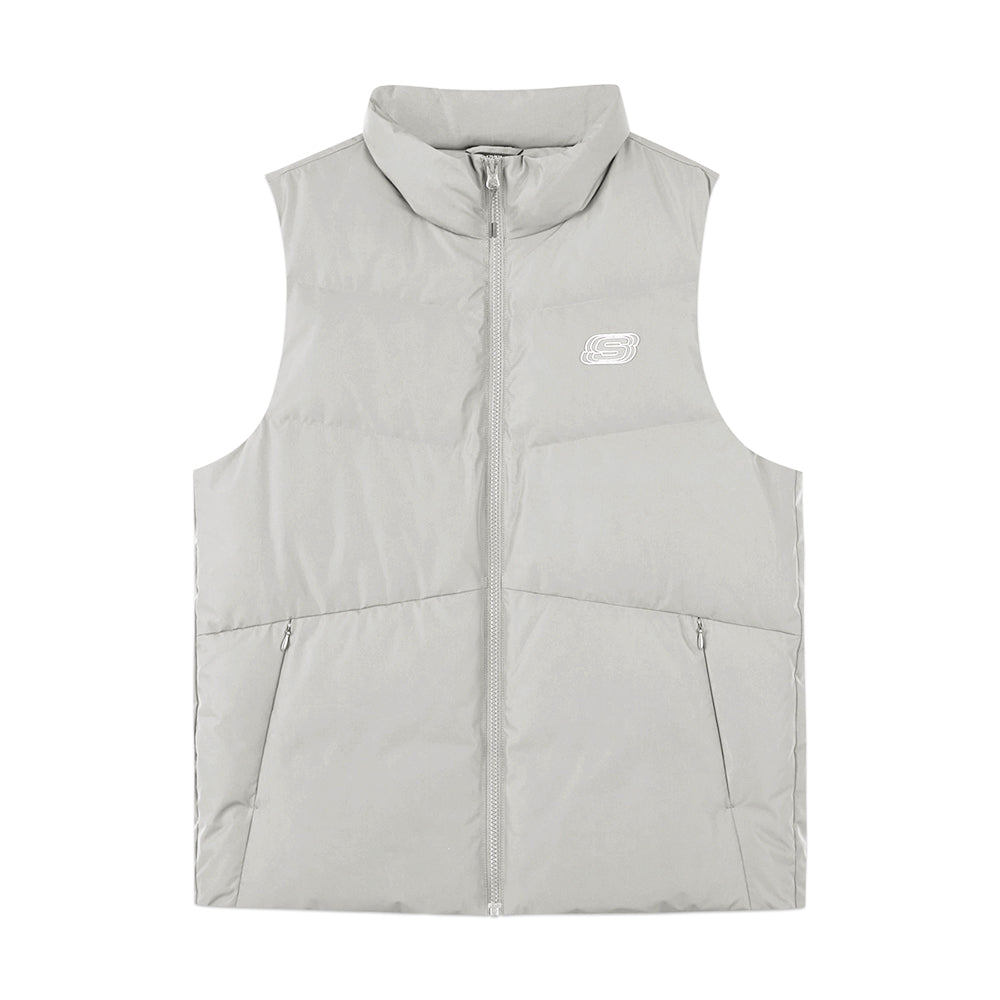Skechers men's Colorful S Collection Woven Down Vest in Alloy for outdoor performance wear