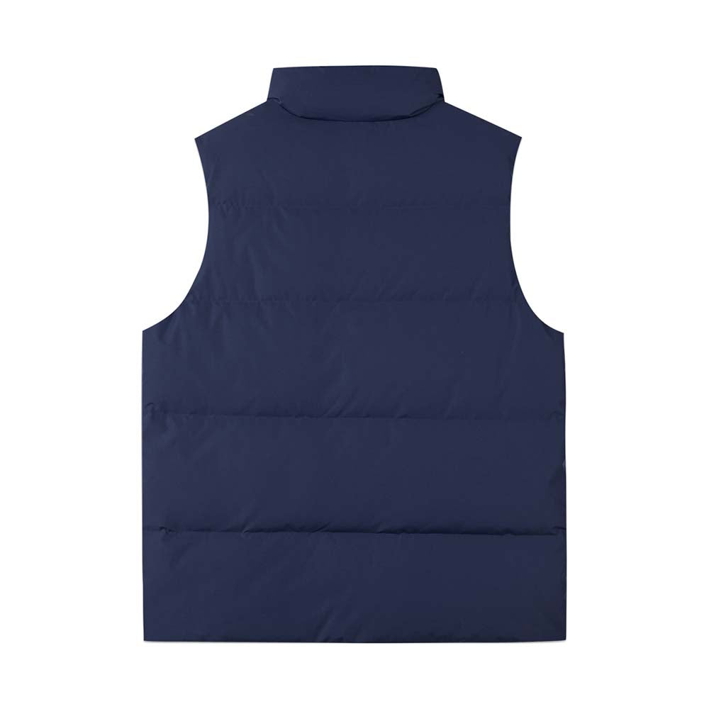 Skechers men's Colorful S Collection Woven Down Vest in Medieval Blue for outdoor performance wear