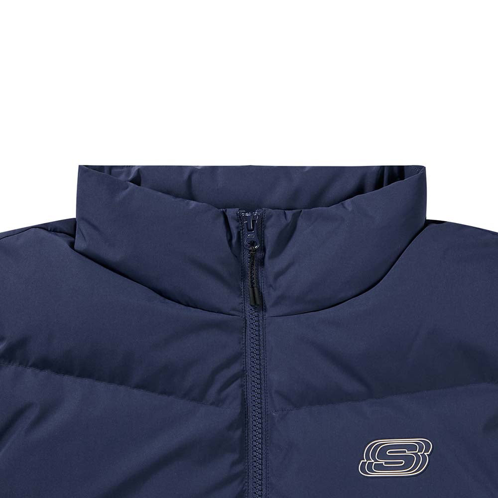 Skechers men's Colorful S Collection Woven Down Vest in Medieval Blue for outdoor performance wear