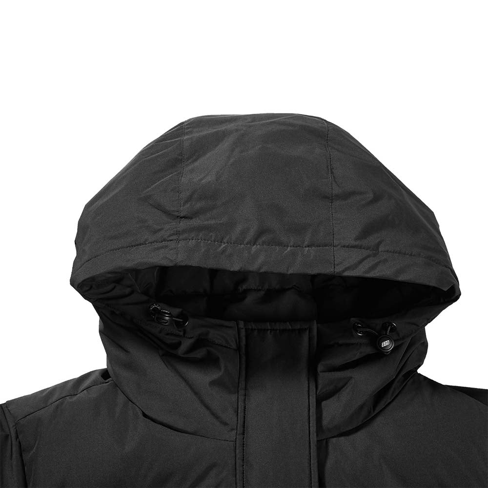 Skechers women's Colorful S Collection Woven Down Parka in Black Beauty for outdoor performance wear