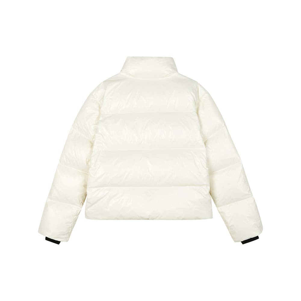 Skechers women's Diamond Woven Down Jacket in Beige for outdoor performance wear