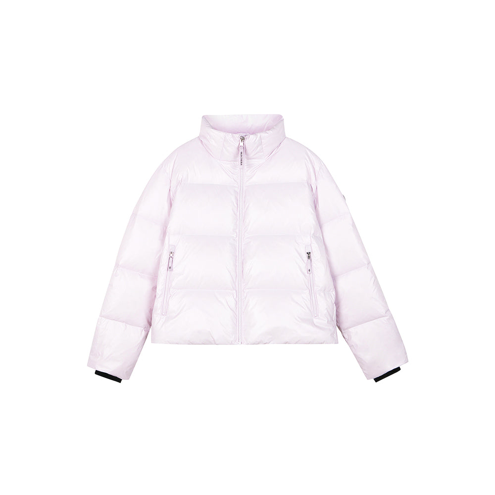 Skechers women's Diamond Woven Down Jacket in Orchid Hush for outdoor performance wear