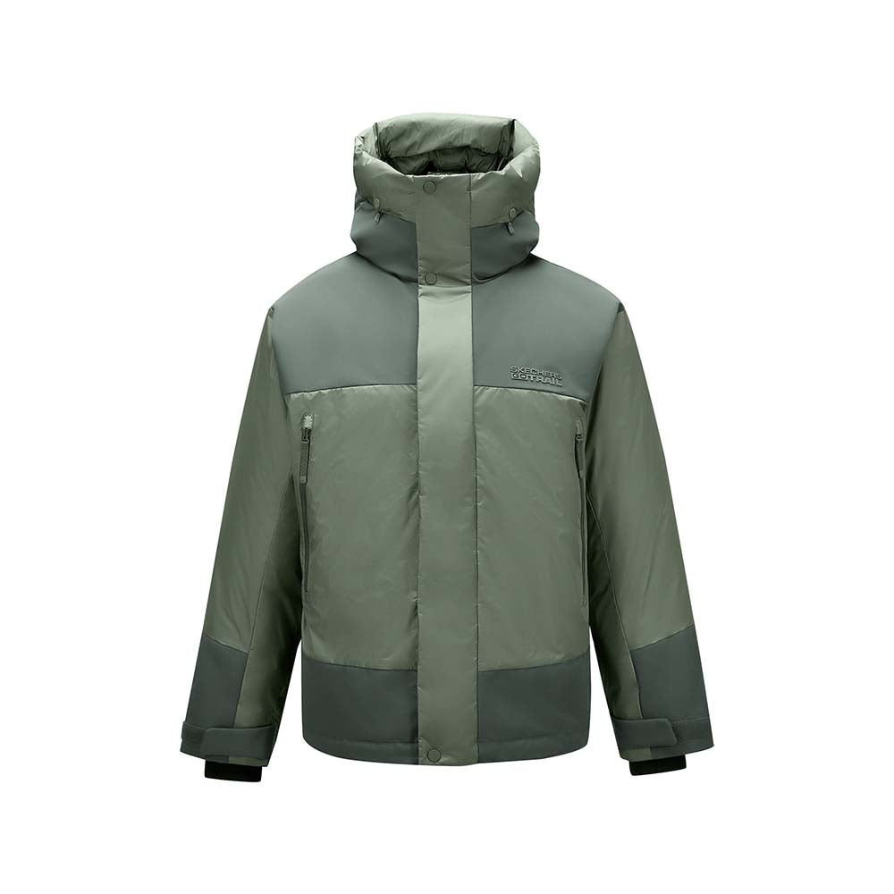 Skechers men's Go Trail Woven Down Jacket in Castor Gray for outdoor performance wear