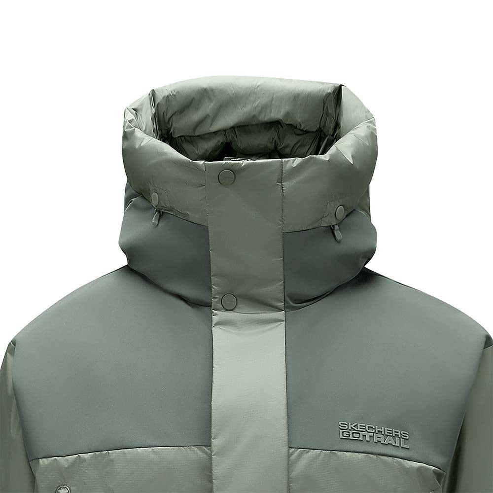 Skechers men's Go Trail Woven Down Jacket in Castor Gray for outdoor performance wear