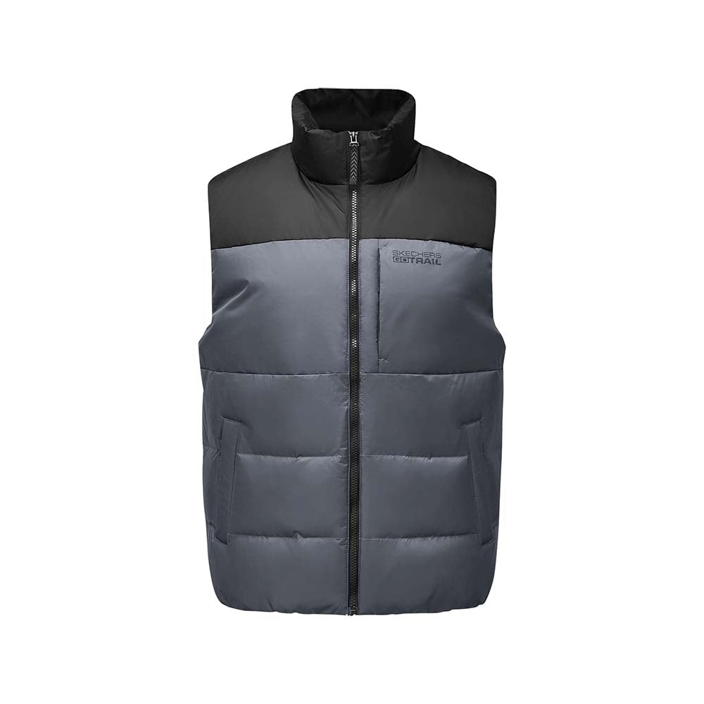 Skechers men's Go Trail Woven Down Vest in Periscope for outdoor performance wear