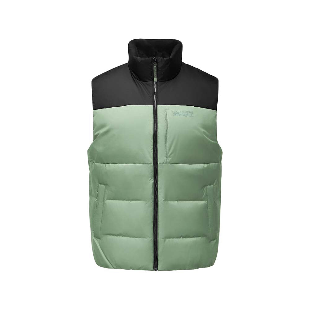Skechers men's Go Trail Woven Down Vest in Castor Gray for outdoor performance wear