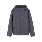 Skechers men's Go Trail Woven Quilted Hooded Jacket in Periscope for outdoor performance wear