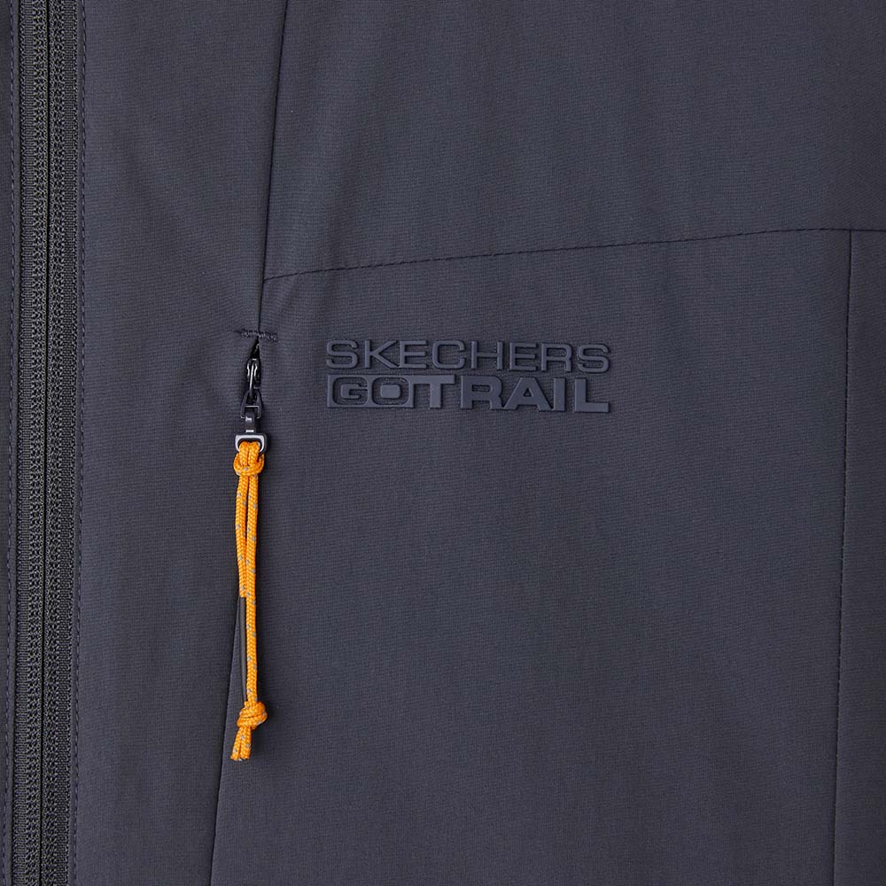 Skechers men's Go Trail Woven Quilted Hooded Jacket in Periscope for outdoor performance wear