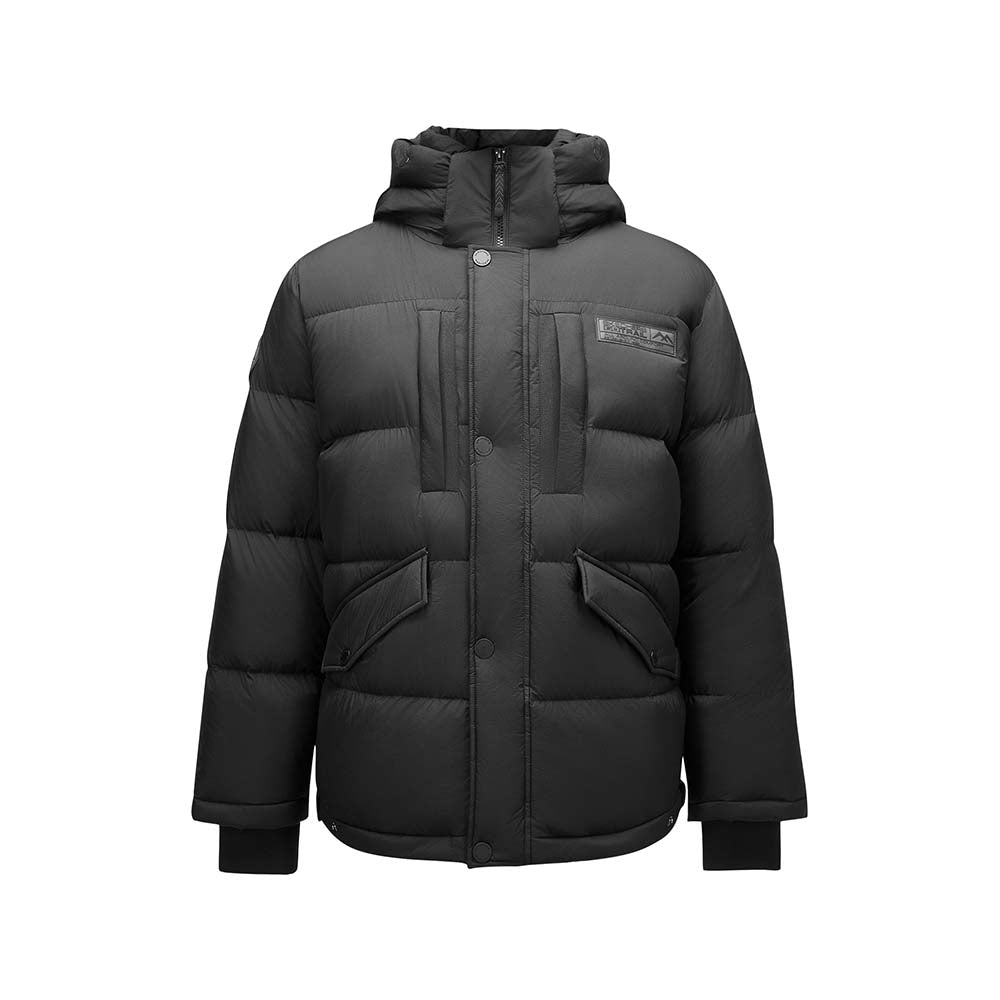 Skechers men's Go Trail Woven Down Jacket in Black Beauty for outdoor performance wear