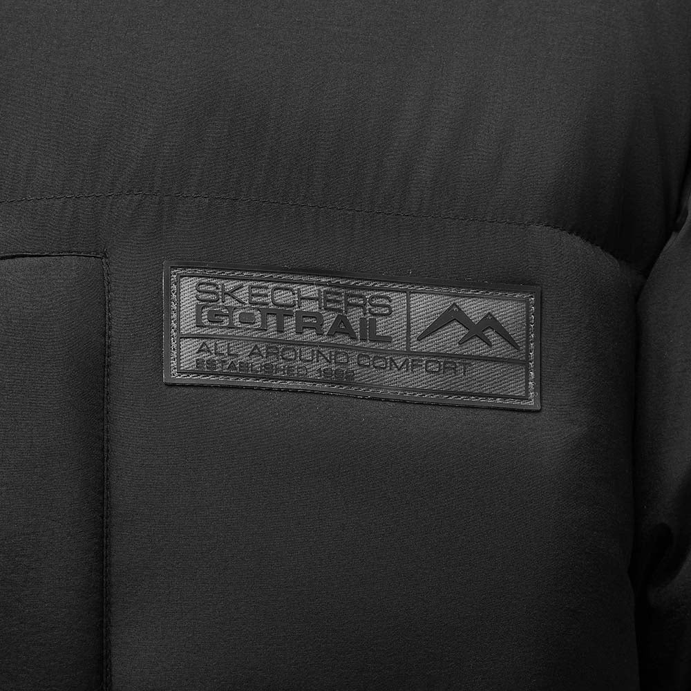 Skechers men's Go Trail Woven Down Jacket in Black Beauty for outdoor performance wear