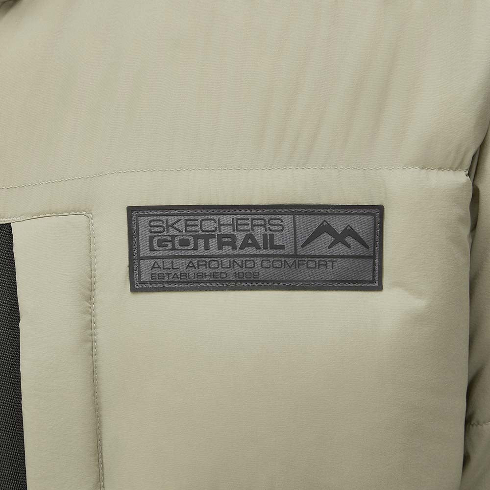 Skechers men's Go Trail Woven Down Jacket in Laurel Oak Gray for outdoor performance wear