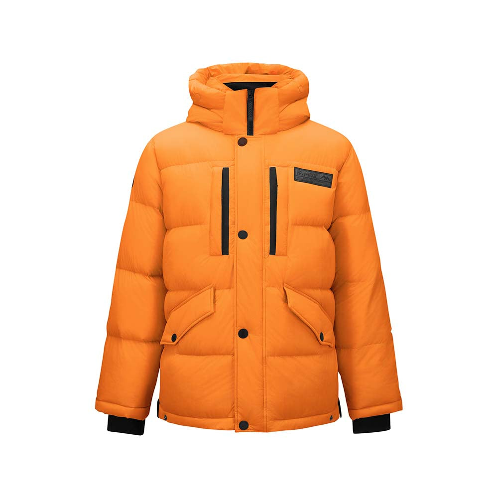Skechers men's Go Trail Woven Down Jacket in Pepper Orange for outdoor performance wear