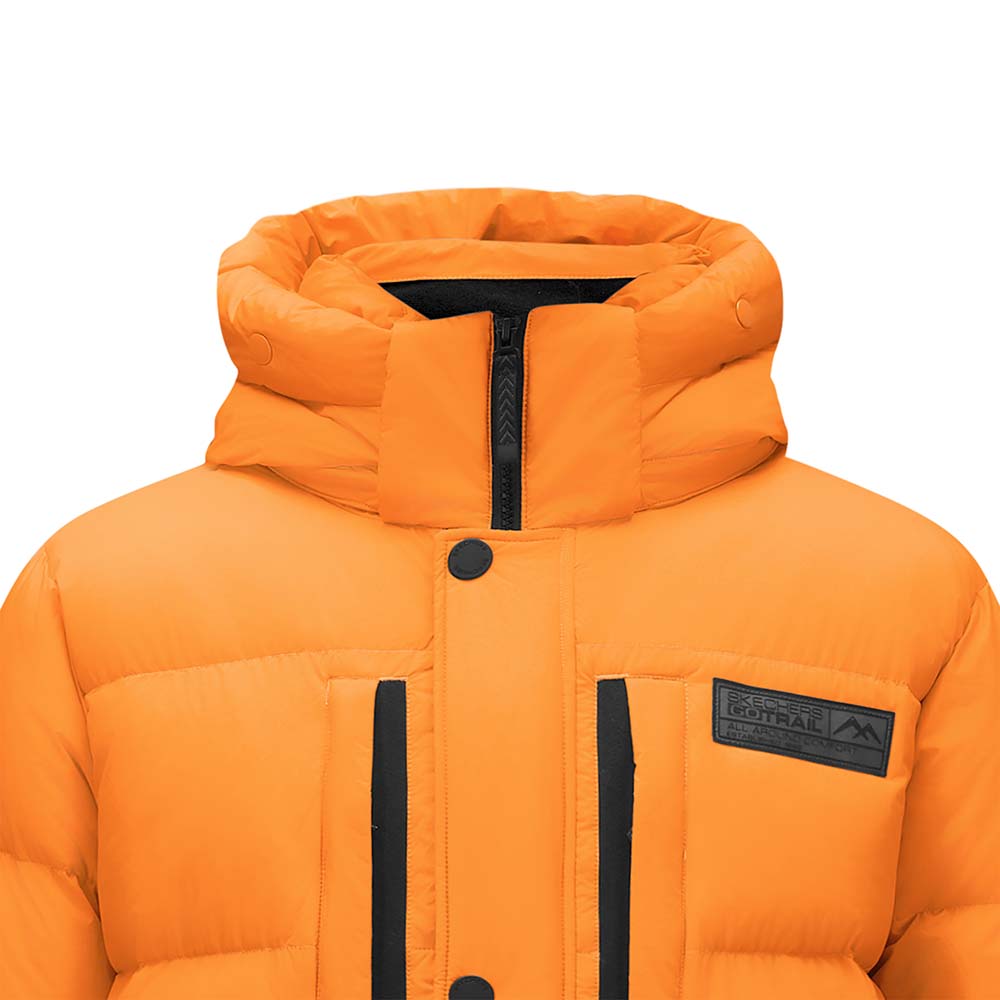 Skechers men's Go Trail Woven Down Jacket in Pepper Orange for outdoor performance wear