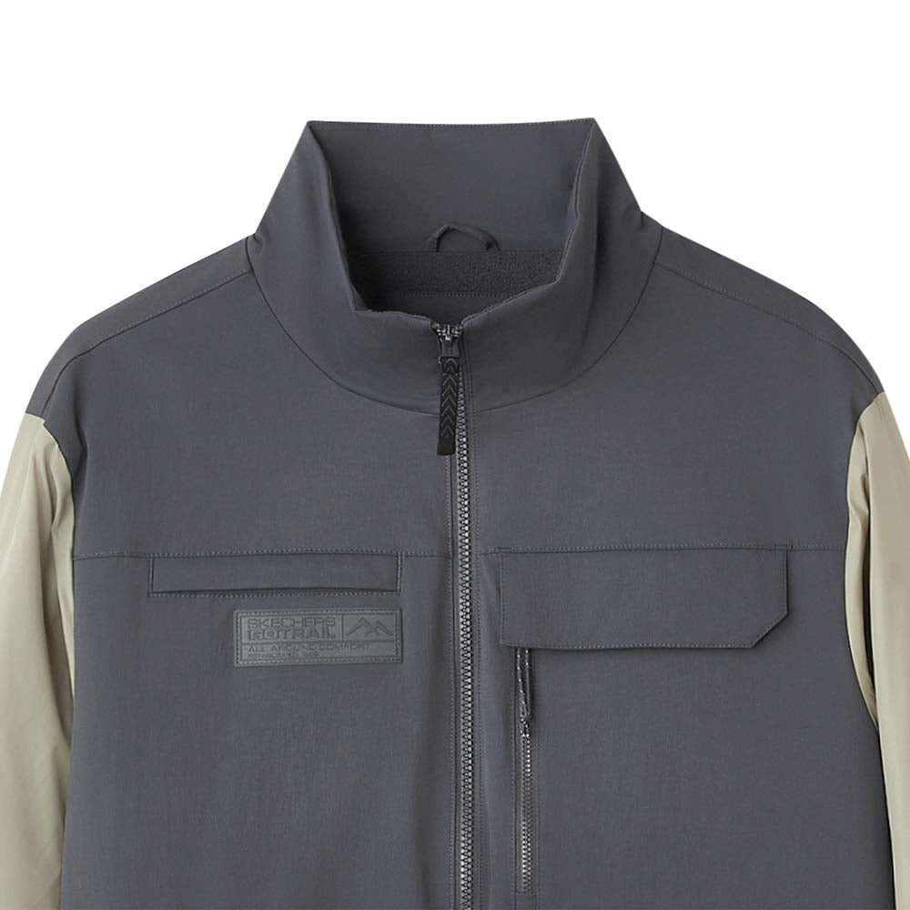 Skechers men's Go Trail Woven Quilted Jacket in Laurel Oak Gray for outdoor performance wear