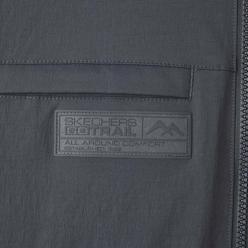 Skechers men's Go Trail Woven Quilted Jacket in Laurel Oak Gray for outdoor performance wear
