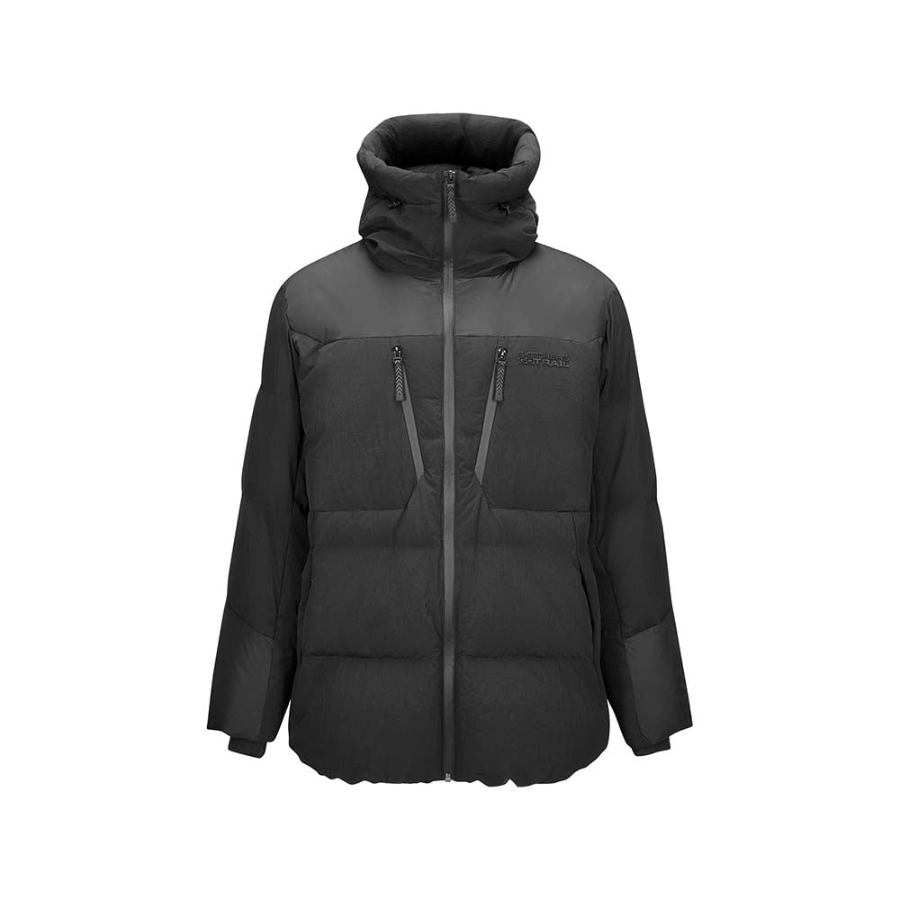 Skechers men's Go Trail Woven Down Jacket in Black Beauty for outdoor performance wear