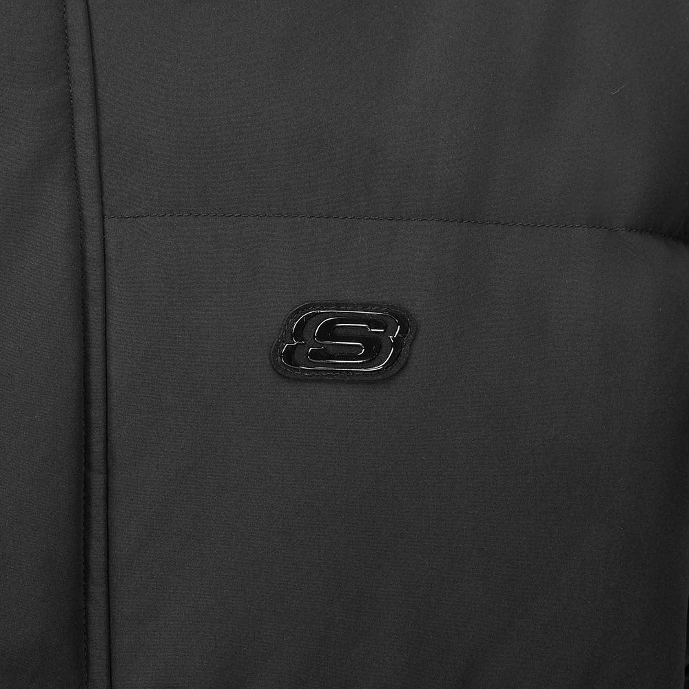 Skechers men's Go Trail Woven Down Jacket in Black Beauty for outdoor performance wear