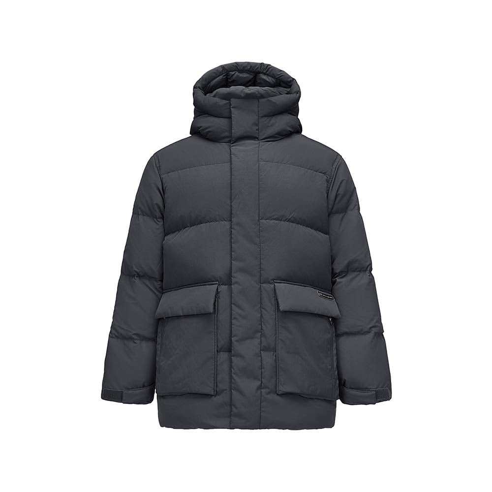 Skechers men's Sport-Utility Woven Down Jacket in Midnight Gray for lifestyle wear
