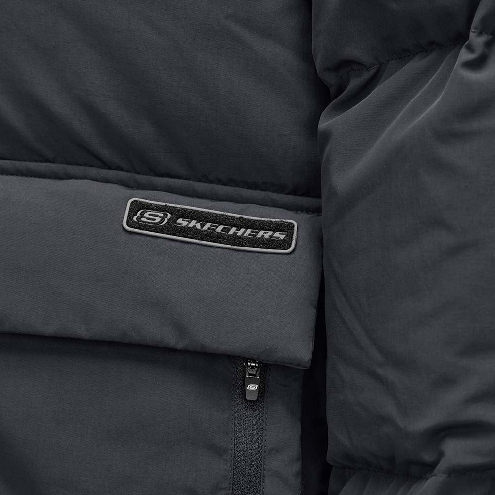 Skechers men's Sport-Utility Woven Down Jacket in Midnight Gray for lifestyle wear
